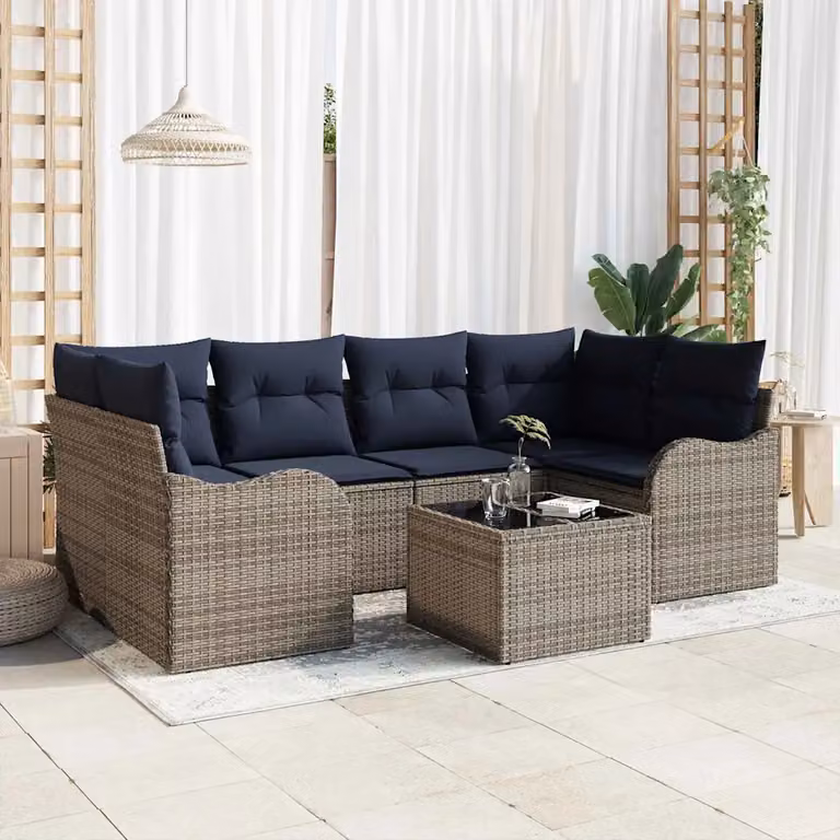 Set Divano da Giardino a L vidaXL Grigio con Tavolino e Cuscini in Polyrattan e Acciaio