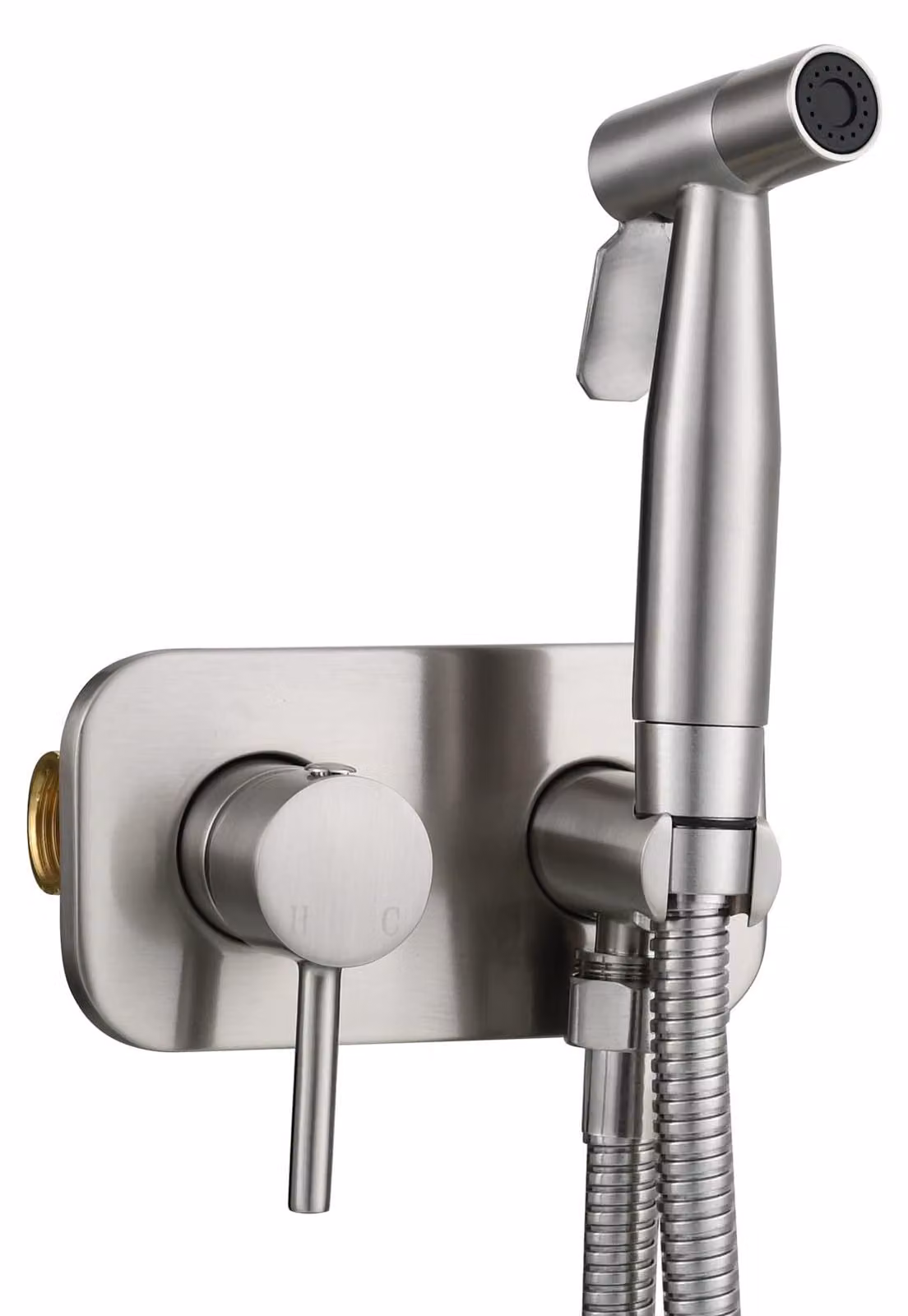 Set per bidet da incasso, con doccetta manuale, in acciaio inossidabile spazzolato, con tubo di 1,5 metri