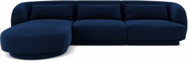 Divano angolare sinistro Tulum di Cosmopolitan Design in velluto blu, 4 posti, L 255 cm x P 174 cm x H 99 cm