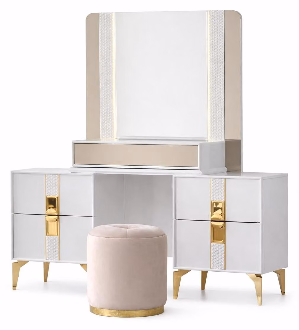 Comò da trucco elegante, dal design moderno e dotato di pratici scomparti
