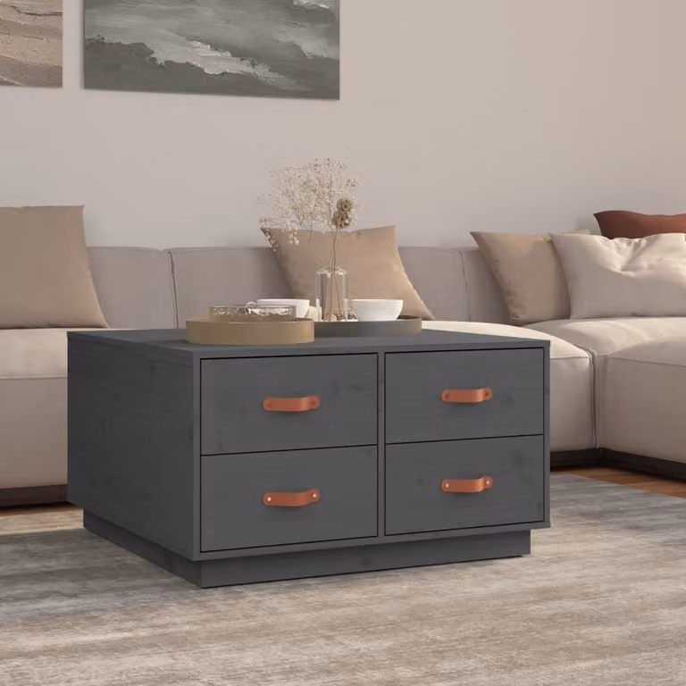 Maison Exclusive - Tavolino da caffè grigio, 80x80x45 cm, in legno massello di pino