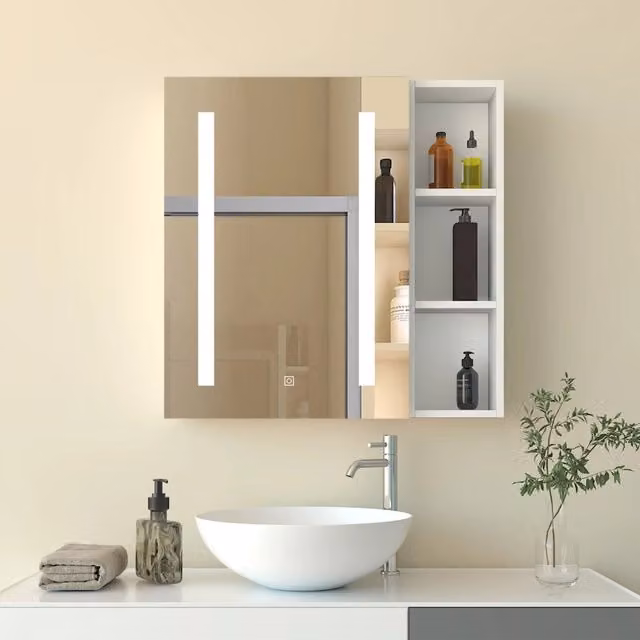 Armadietto a muro da Bagno con Specchio 70x70cm e Pensile Alto, Set Completo, Bianco