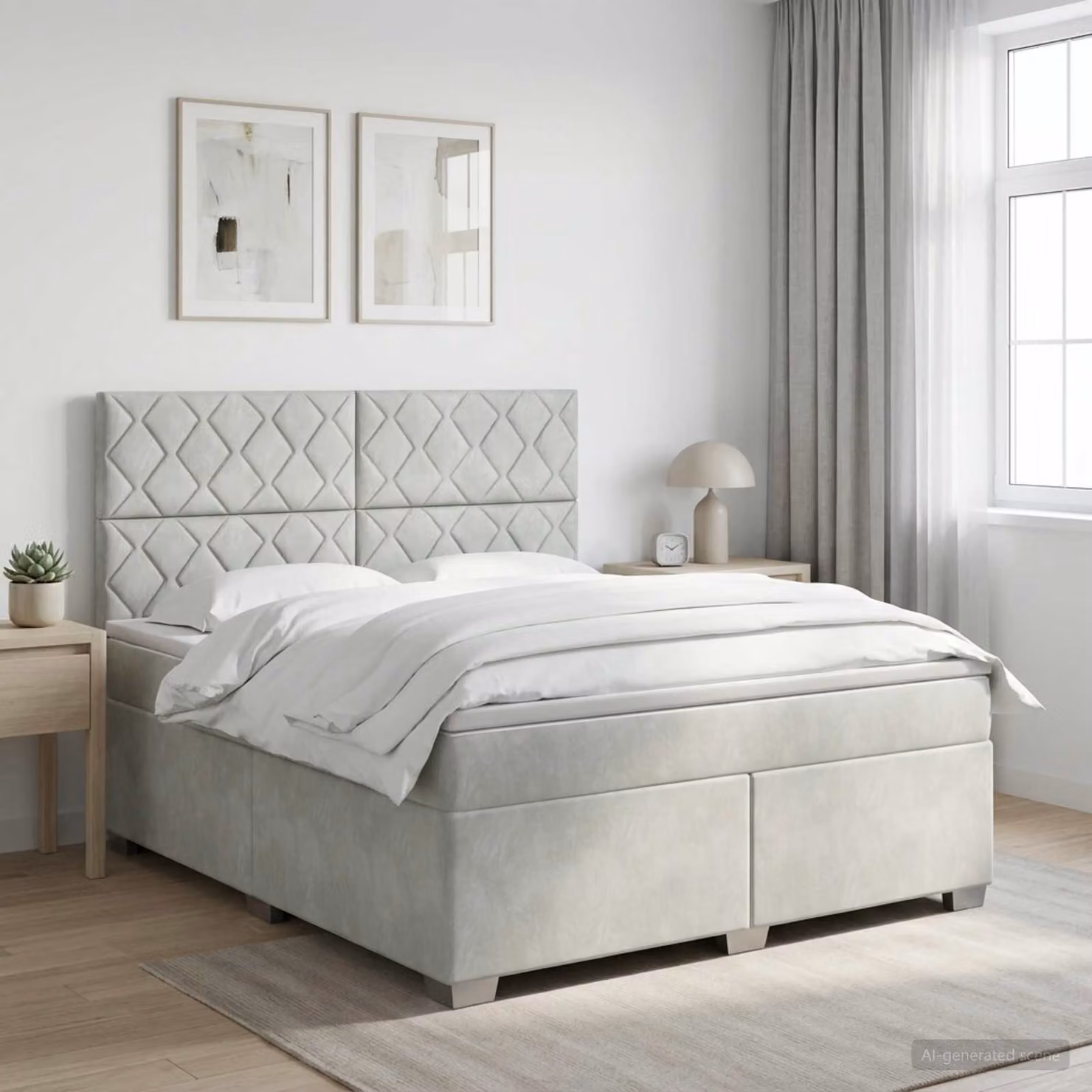 Letto box spring con materasso vidaXL in tessuto grigio chiaro e bianco, L/P/H: 200 x 140 x 44 cm
