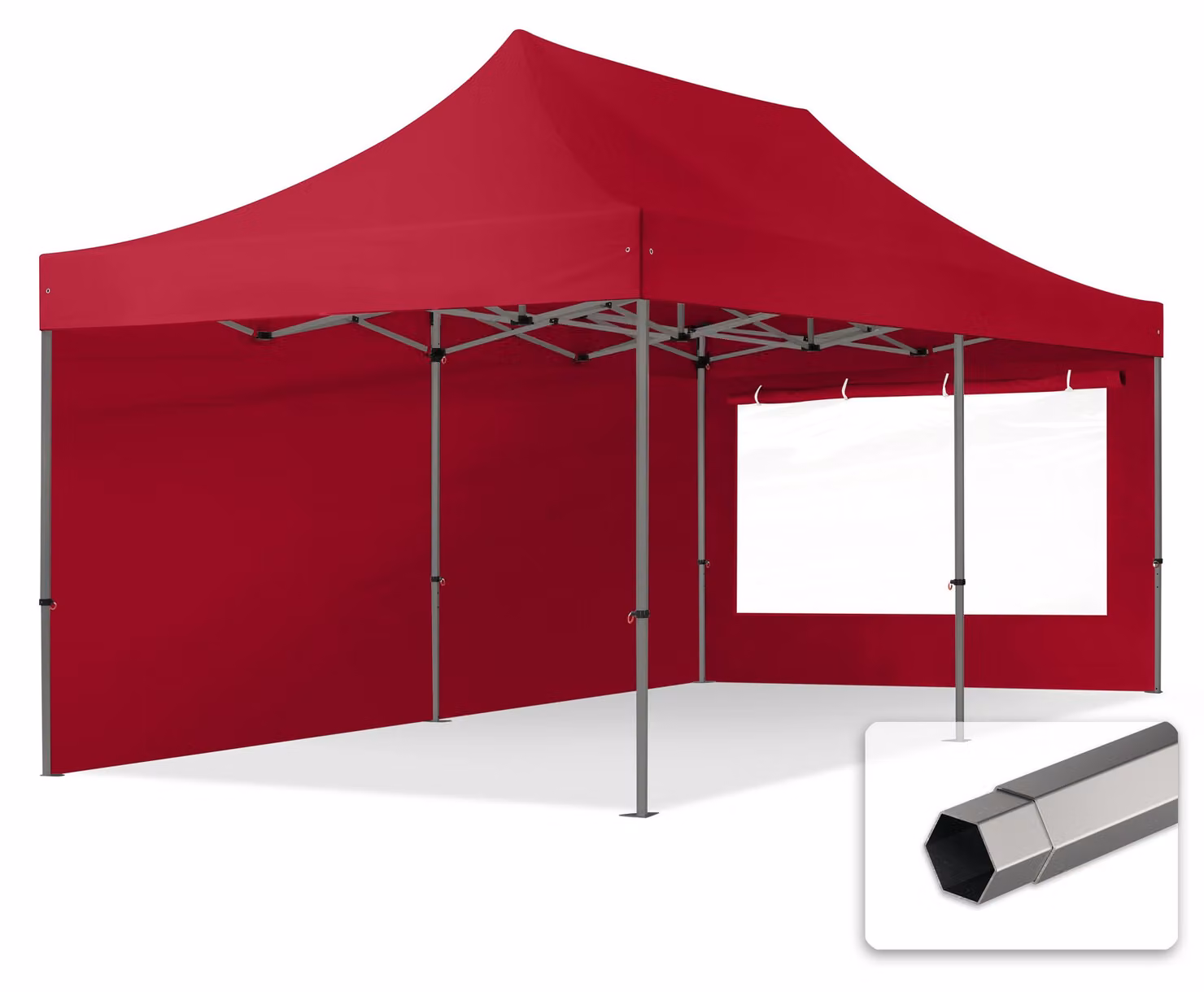TOOLPORT 3x6m gazebo pieghevole con laterali (finestre panoramiche), PREMIUM acciaio, rosso