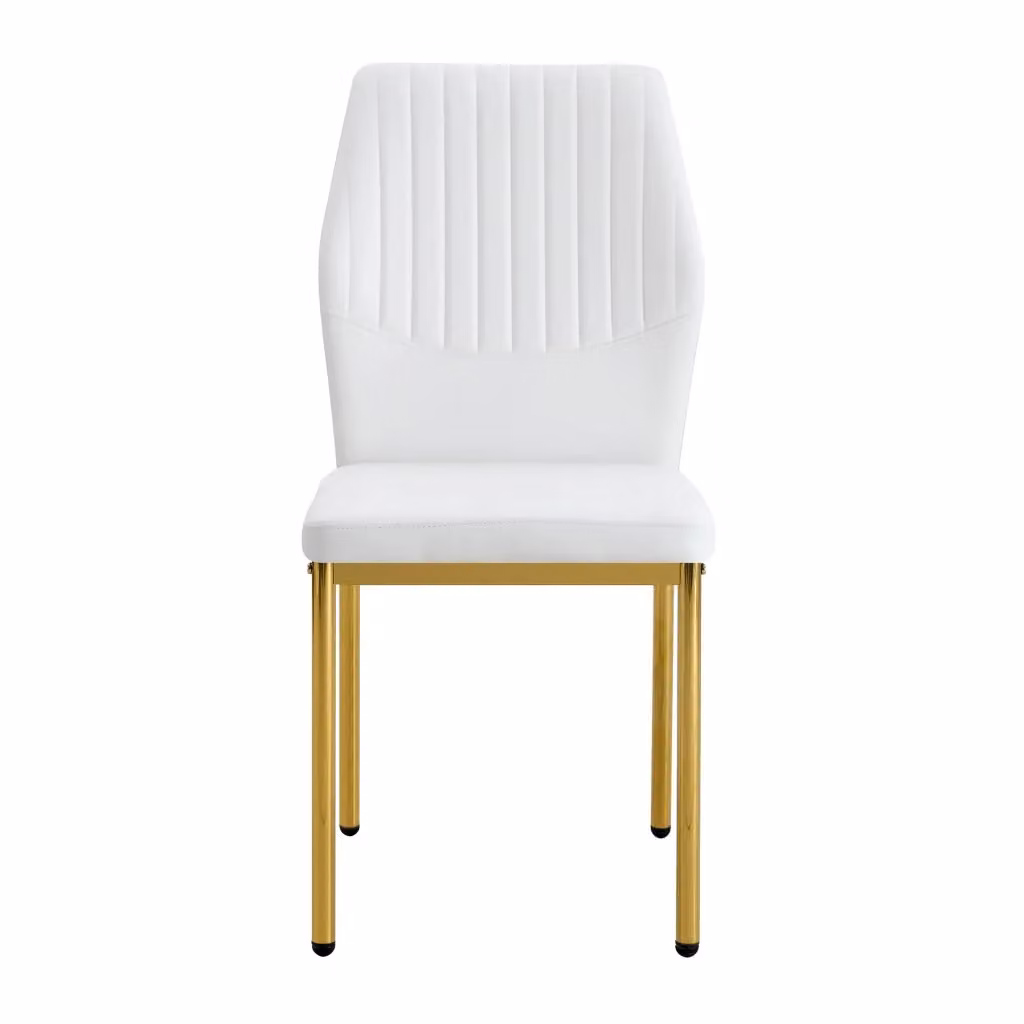 Set di 4 sedie da pranzo OKWISH in pelle PU bianca con schienale a coste e gambe in metallo dorato – 2