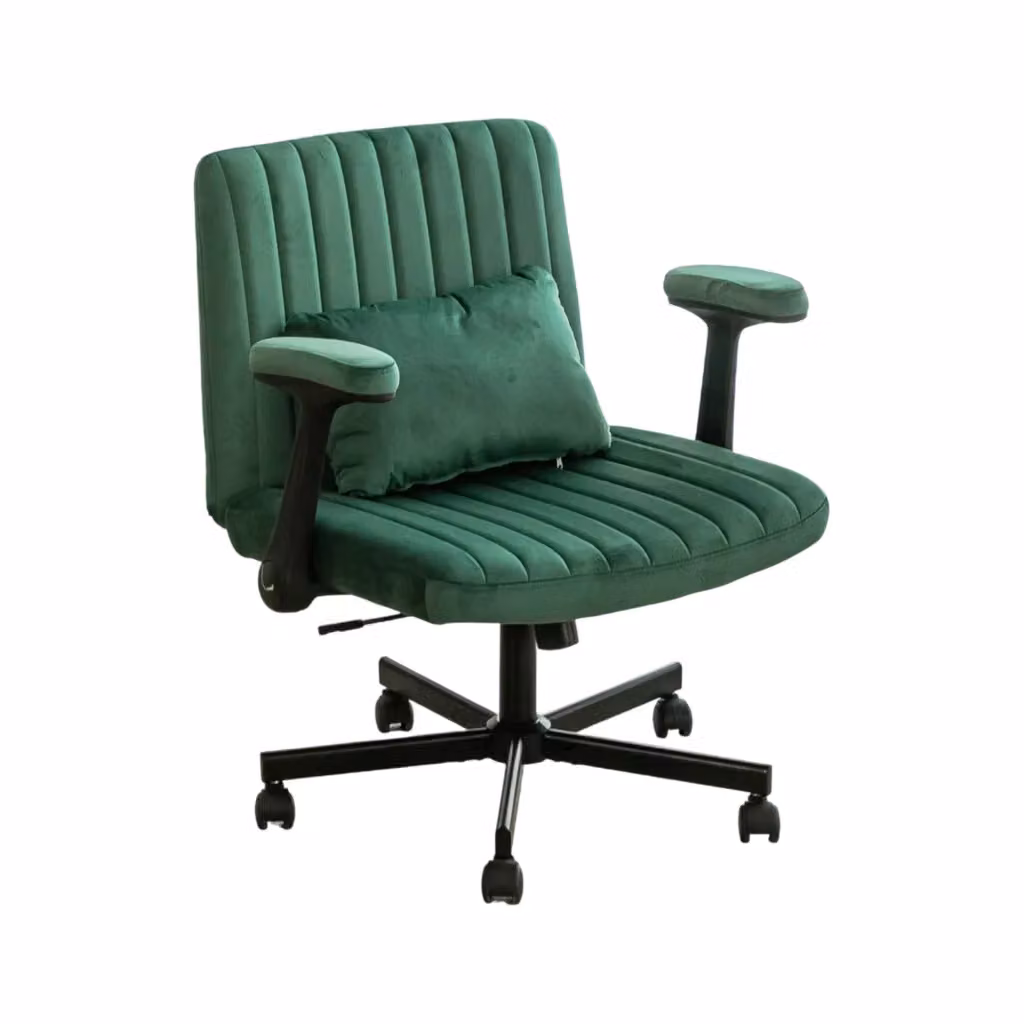 Sedia da ufficio girevole Chicfurn in velluto verde con braccioli e rotazione a 360 gradi – 2