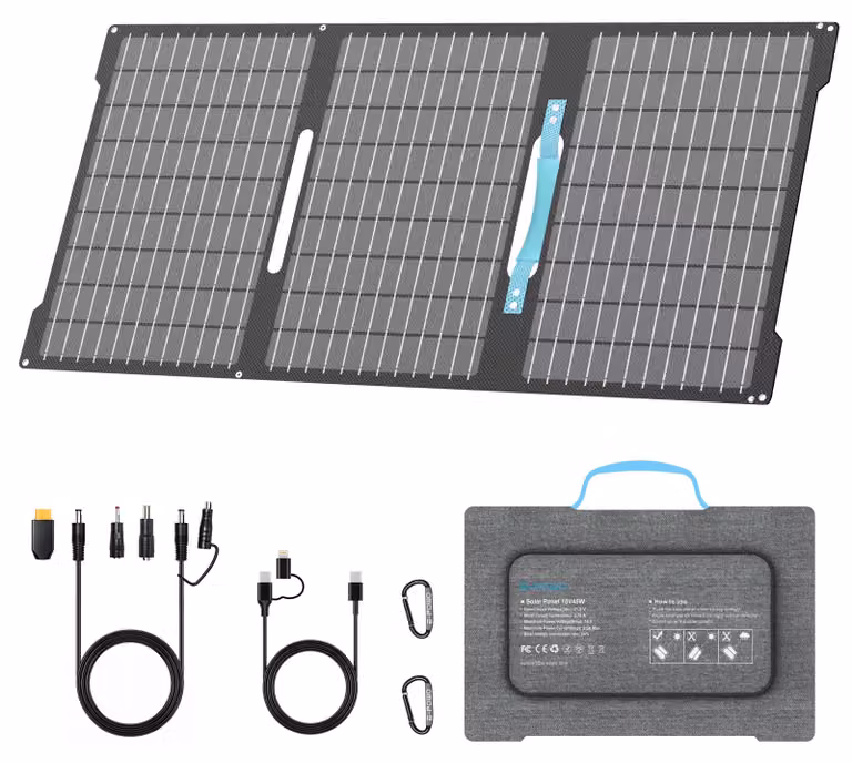 Pannello solare pieghevole da 45W con porte USB-C, USB-A e DC, grado di protezione IP67