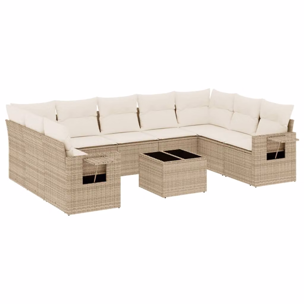 Set Divano da Giardino 10 pz con Cuscini Beige in Polyrattan