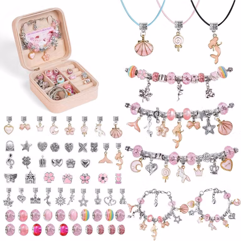 Kit per creare braccialetti, adatto a bambine dai 6 ai 12 anni, calendario dell'Avvento, colore rosa
