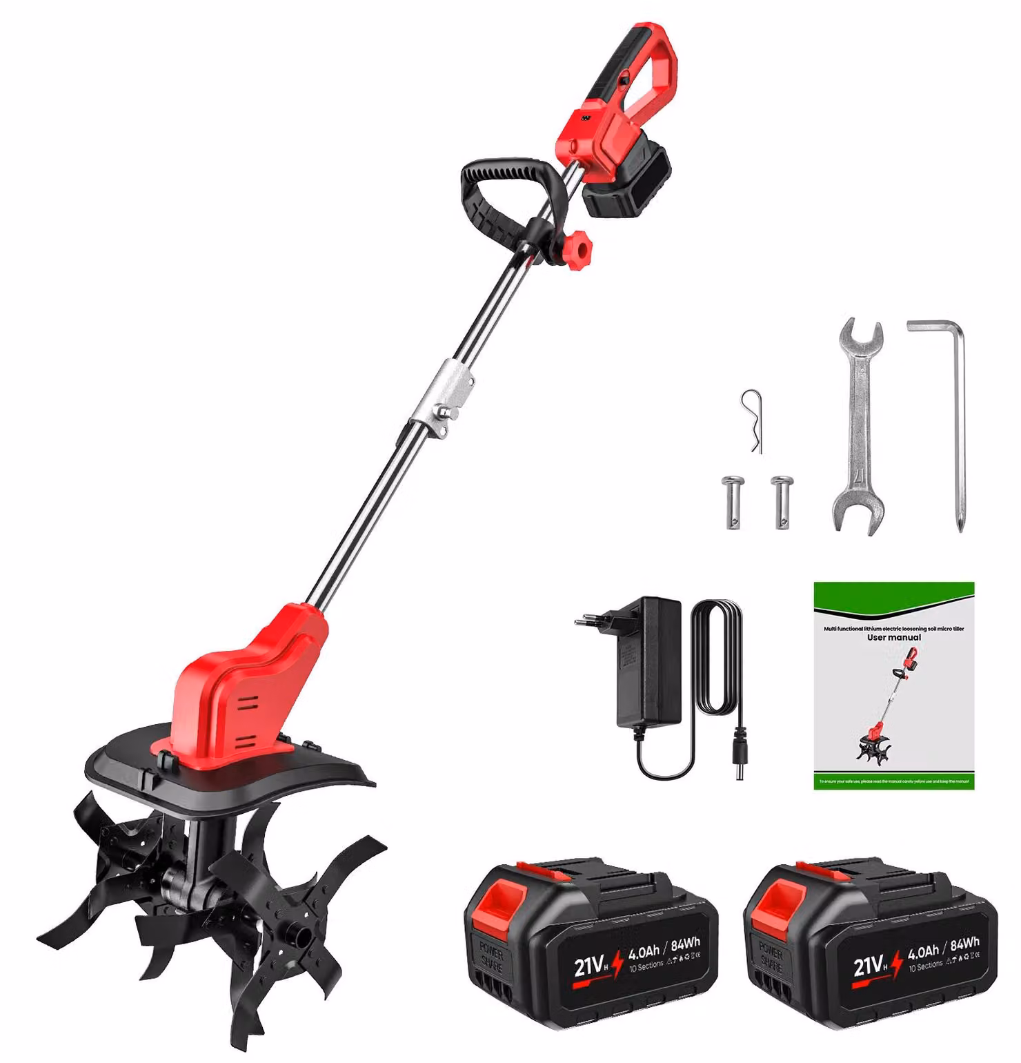 Fresatrice elettrica per il terreno, ideale per lavorare il terreno in modo efficiente, motore brushless, dotata di due batterie, conforme agli standard UE