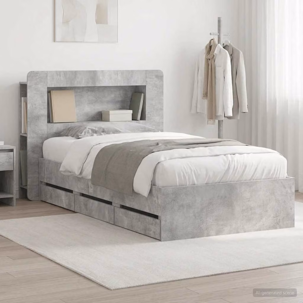 Struttura letto con contenitore e testata vidaXL, Grigio, L/P/H: 190 x 90 x 119,5 cm
