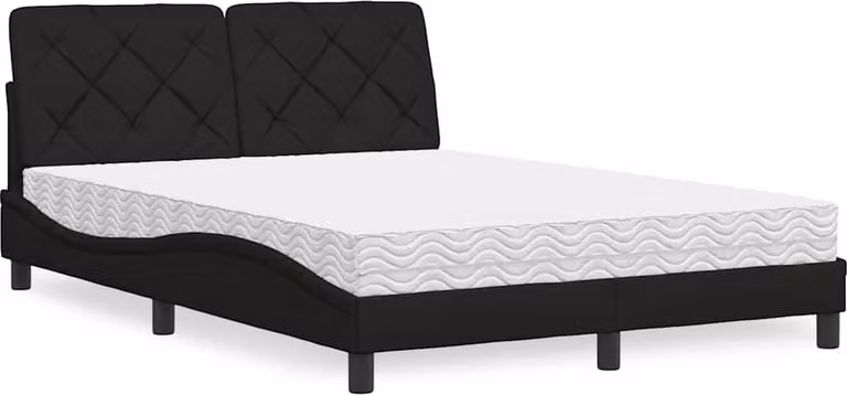 Letto con Materasso Nero 140x190 cm in Tessuto