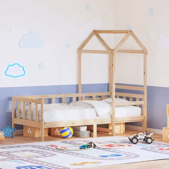 Dormeuse con tetto per bambini vidaXL in legno massello di pino bianco L/P/H: 203.5 x 80 x 176.5 cm