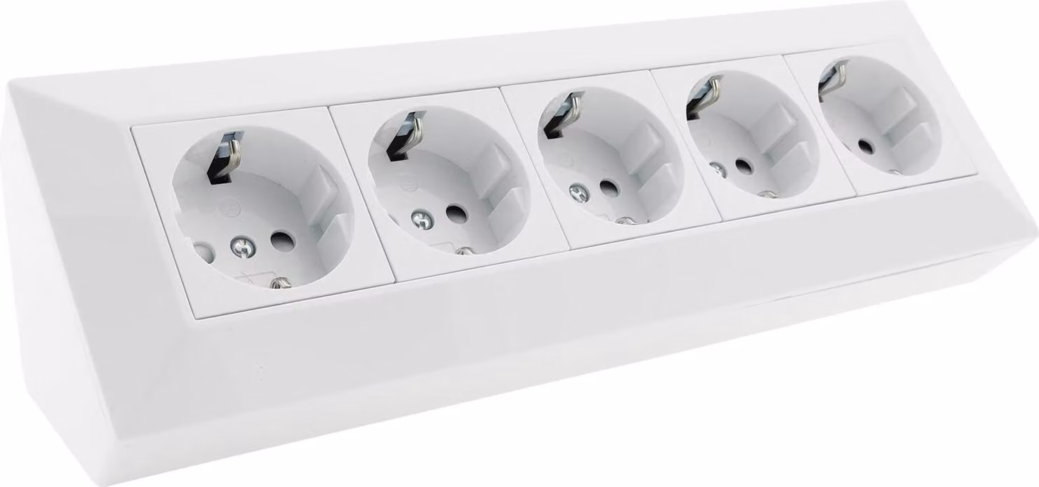 Blocco prese ChiliTec a 5 vie 230V per cucina/officina, bianco