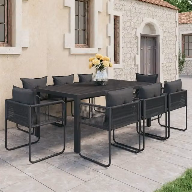 Set da Pranzo da Giardino 9 pz in Rattan PVC Nero 3060105