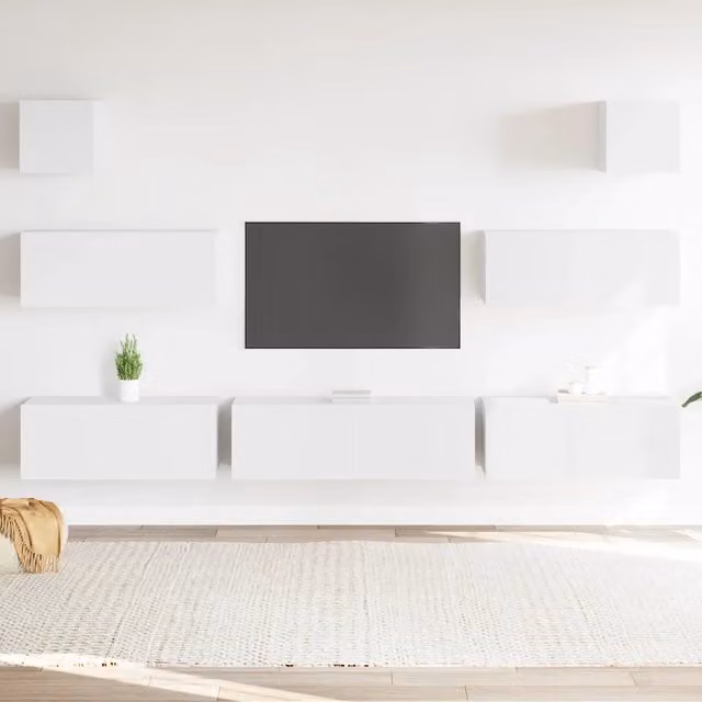 Set di Mobili Porta TV 7 pz-Set di 7 Credenza per TV Bianco in Legno Multistrato 768211