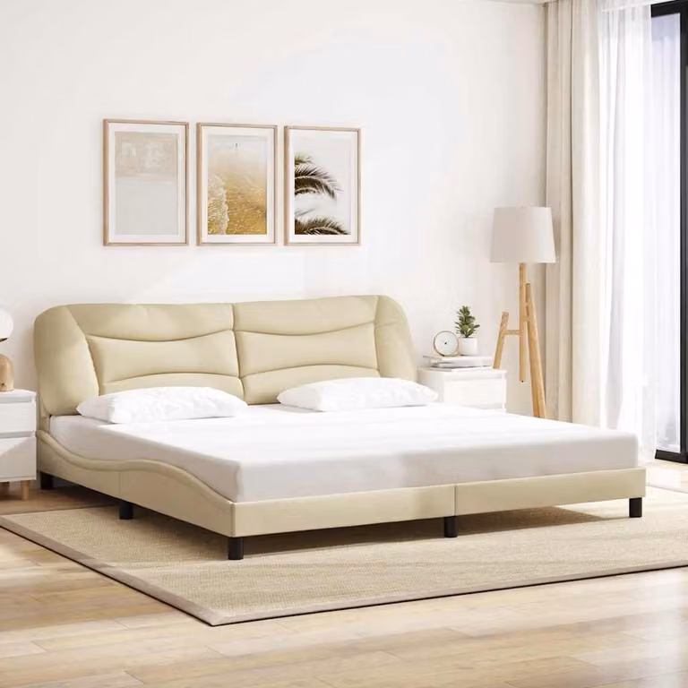 vidaXL Giroletto Hvar senza materasso in tessuto beige con struttura in legno e metallo L: 200 cm, P: 200 cm, H: 218 cm