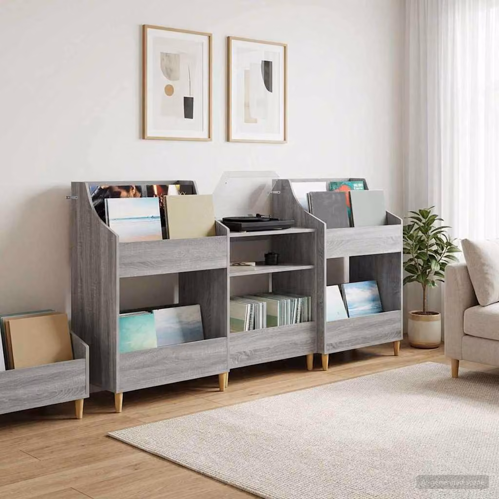 Set di 3 mensole per media modern vidaXL in legno e MDF, colore grigio, L: 212 cm, P: 46 cm, H: 112 cm