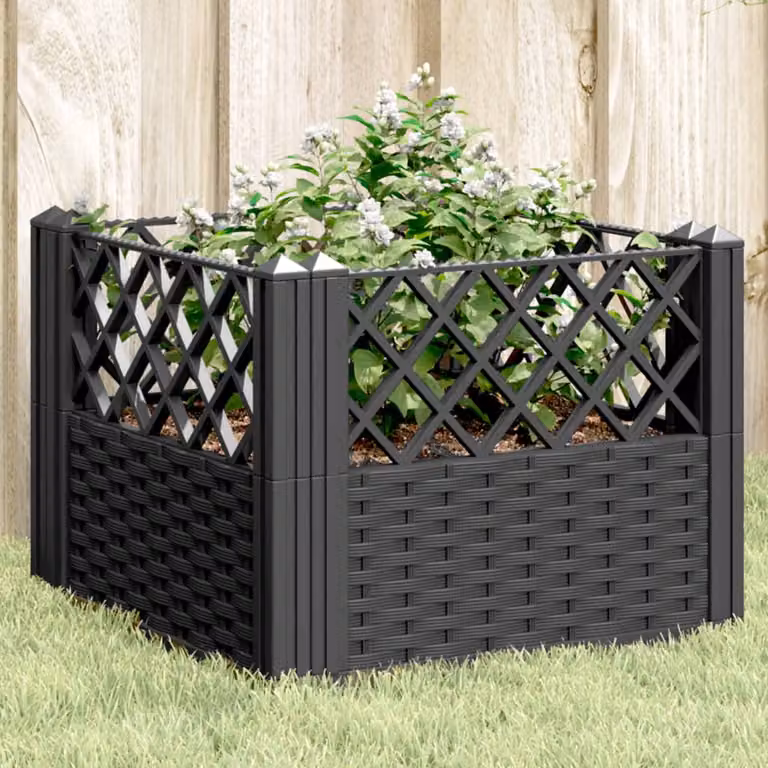 Fioriera da giardino con picchetti vidaXL in plastica nera L/P/H: 43,5 x 43,5 x 43,5 cm