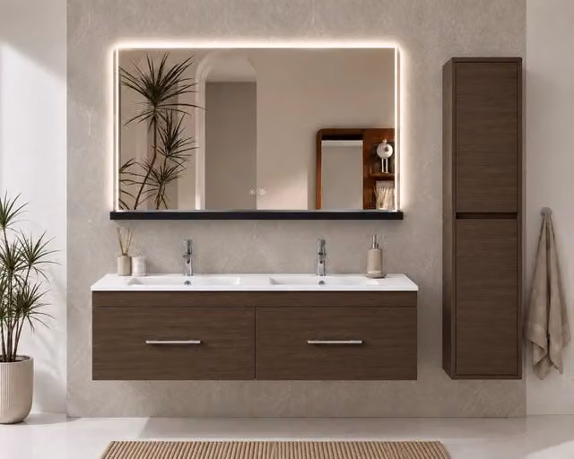 Mobile bagno con lavabo ORIGENBATH FLORENCIA senza specchio 120x45 cm doppia vasca frassino tea con colonna