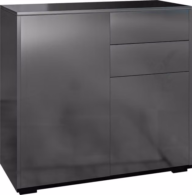 Credenza moderna HOMCOM con 2 armadietti e 2 cassetti con apertura a pressione, Nero lucido, L: 79 cm, P: 36 cm, H: 74 cm