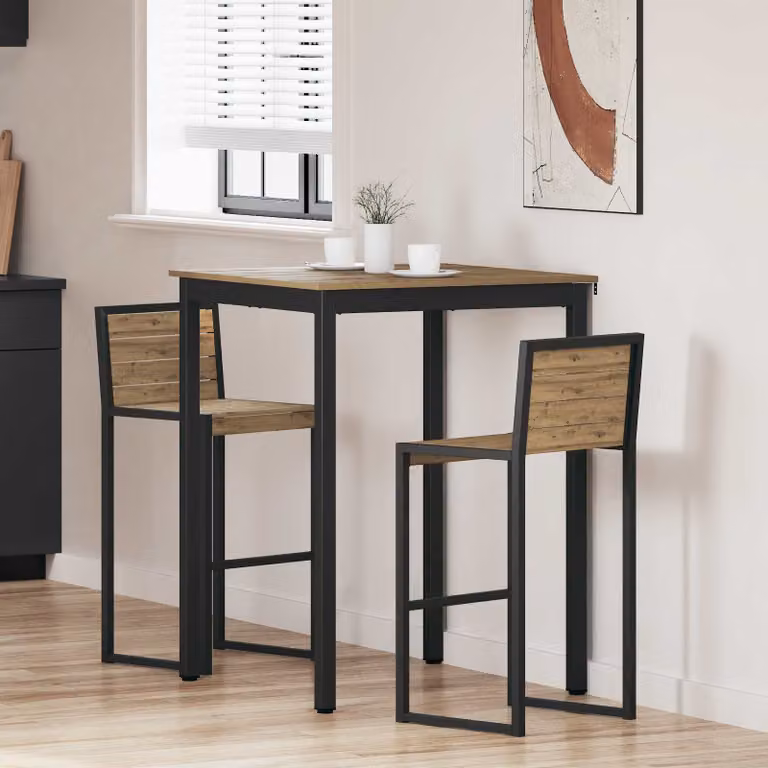 vidaXL Tavolo Bar Moderno Quadrato in Legno e Metallo, Colori Nero e Marrone, H: 105 cm, L: 80 cm, P: 80 cm