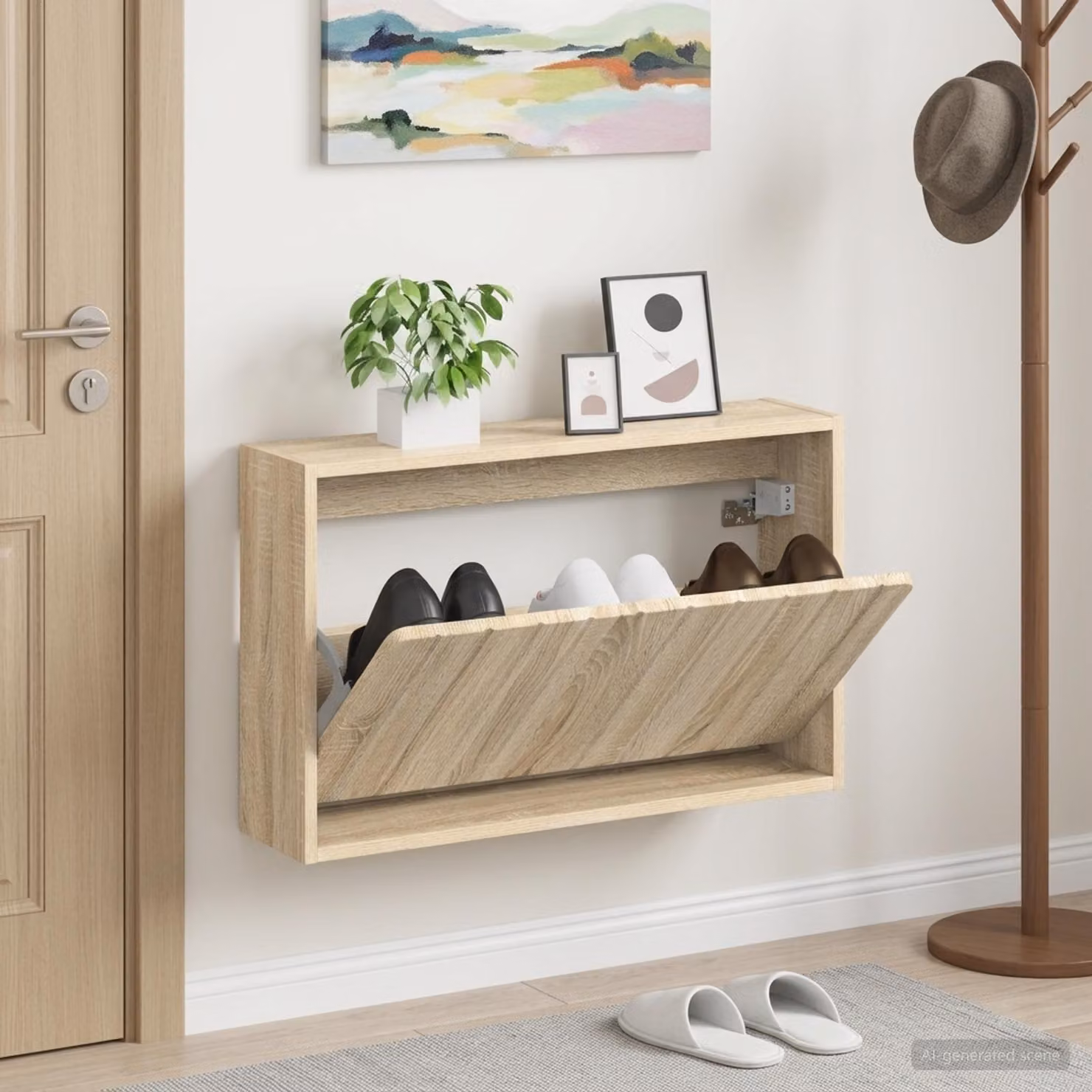 Mobiletto per scarpe da muro vidaXL ZWOLLE moderno in legno e MDF marrone e beige L: 71 cm, P: 17 cm, H: 43 cm