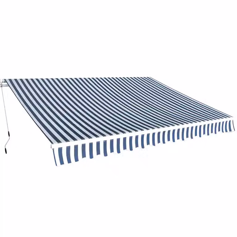 Tenda da sole pieghevole manuale vidaXL con bracci a manovella in alluminio e tessuto in poliestere, Blu/Bianca, L: 350 cm