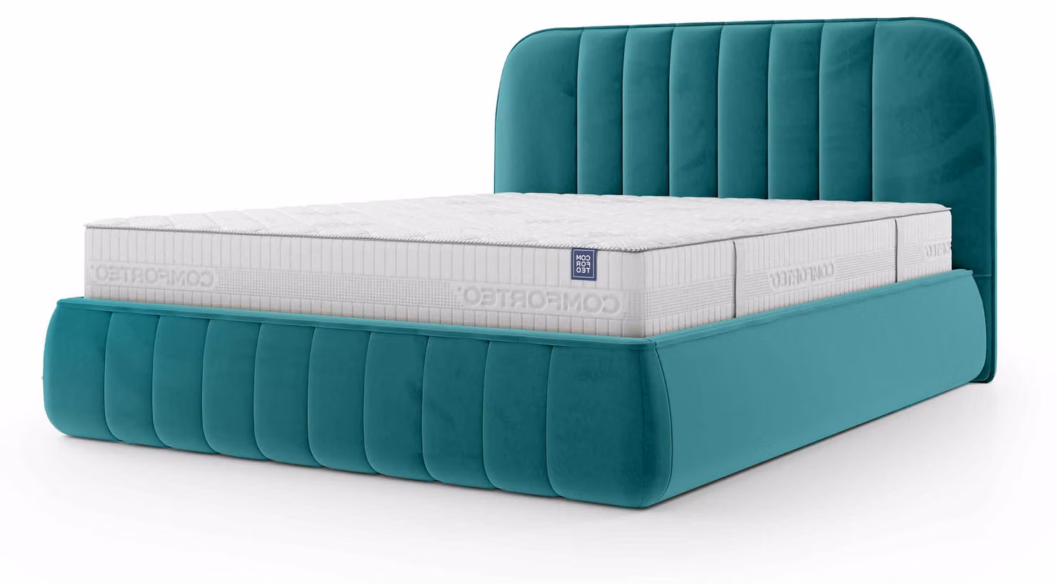 Letto imbottito con contenitore Carla, colore blu oceano, dimensioni 160 x 200 cm