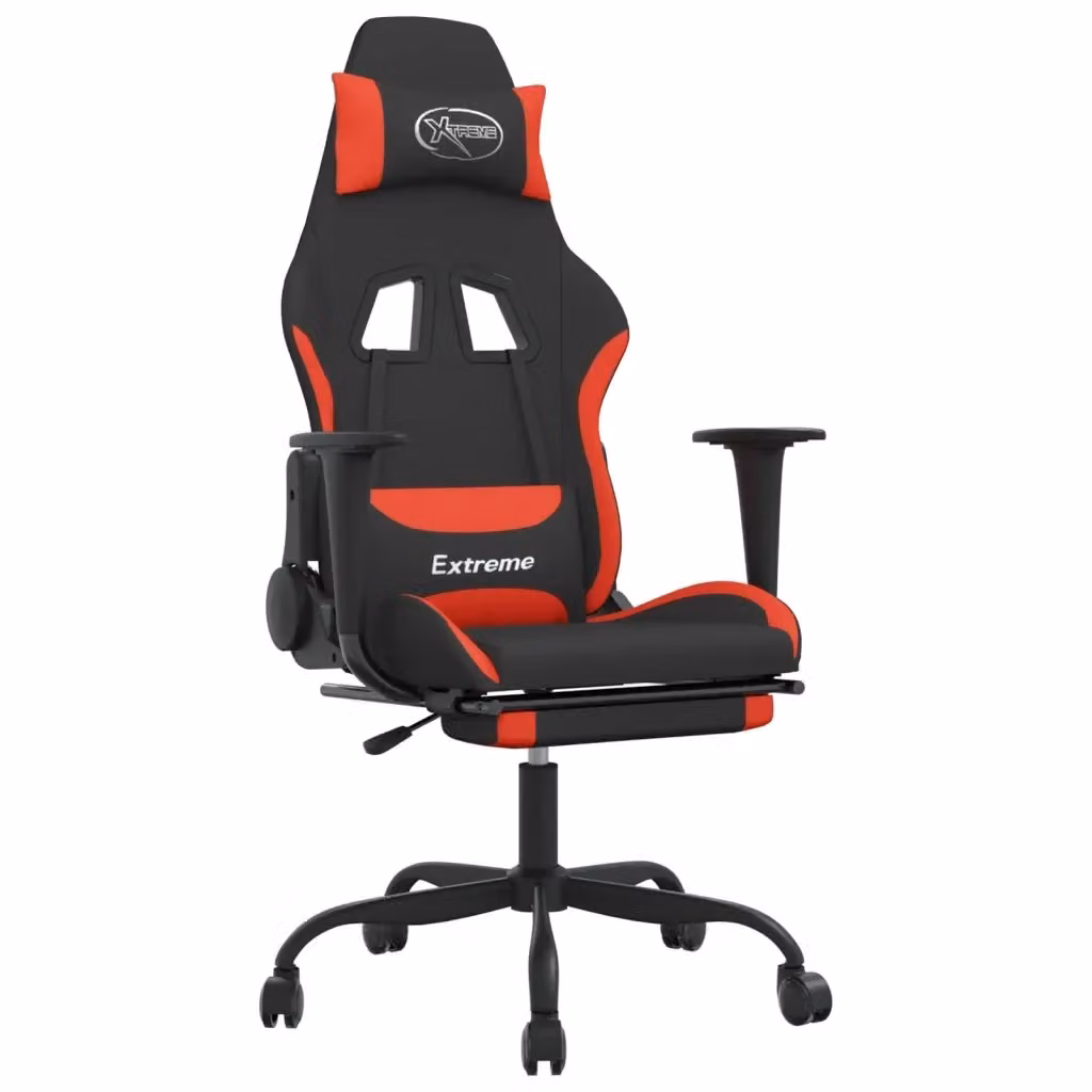 Sedia da Gaming vidaXL in Tessuto Rosso e Nero con Poggiatesta e Ruote per Adulti – 2