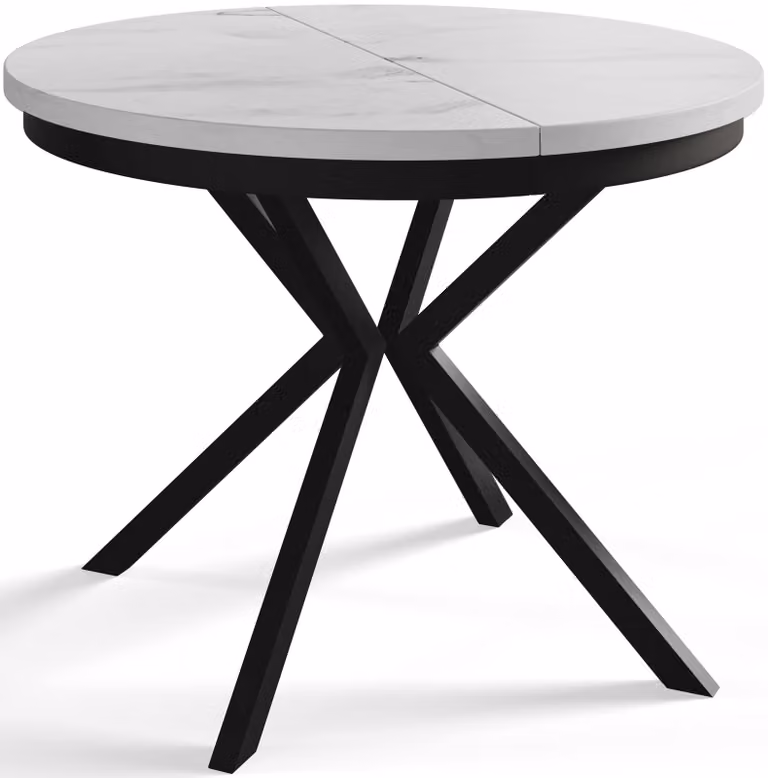 Alpi Moebel, Tavolo da Pranzo Rotondo, Tavolo da Cucina Allungabile, Diamentro: 90-170 cm, Gambe in metallo Nere, Marmo, Collezione Bergo