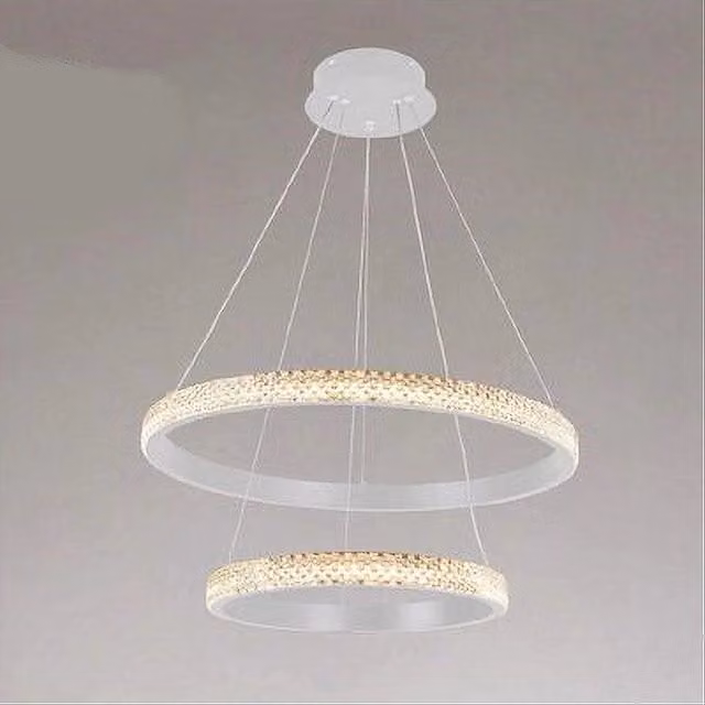 Trade Shop - Lampadario Sospensione Led 60 W 2 Cerchi Anelli Cristallo Telecomando Bianco 31951 -
