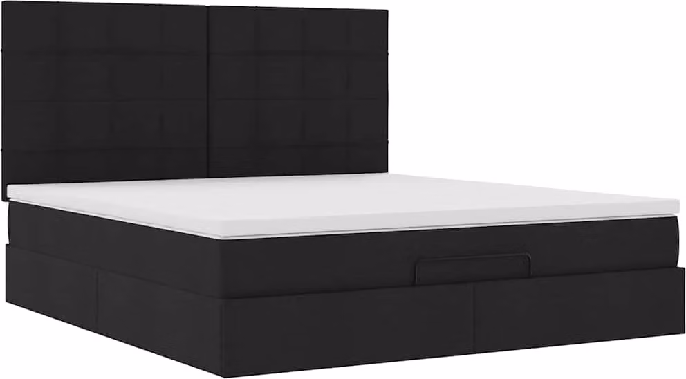 Struttura Letto Pouf con Materasso Nero 160x200 cm in Tessuto