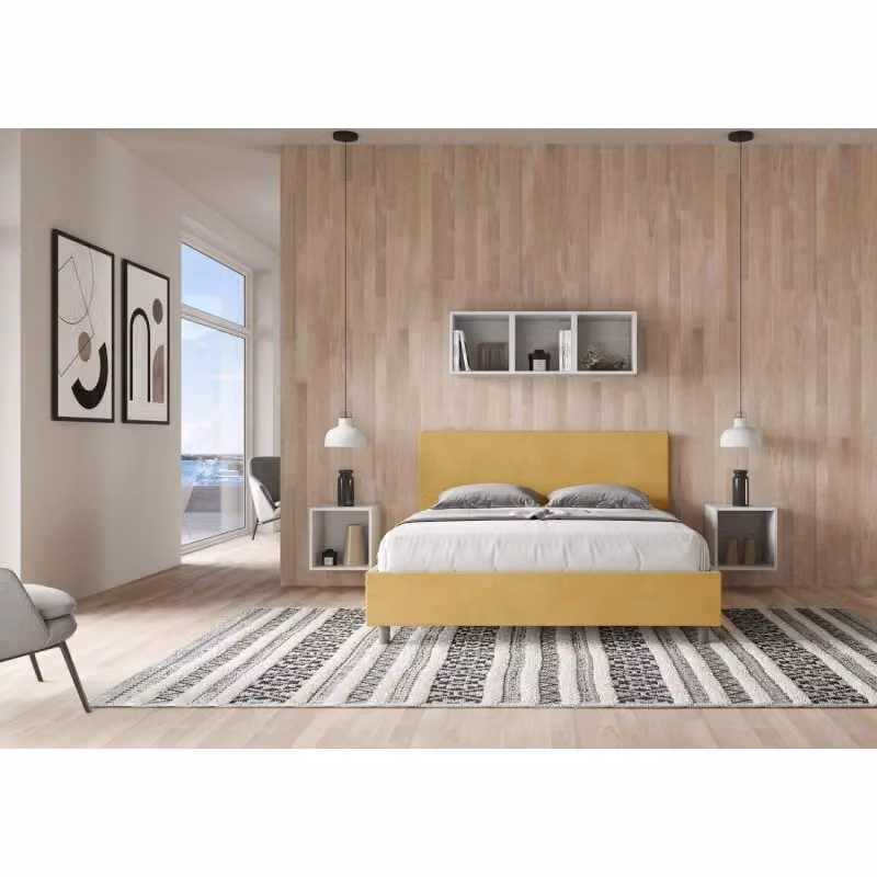 Letto matrimoniale imbottito con contenitore Ityhome Adele in microfibra gialla L/P/H: 170 x 212 x 106 cm – 2
