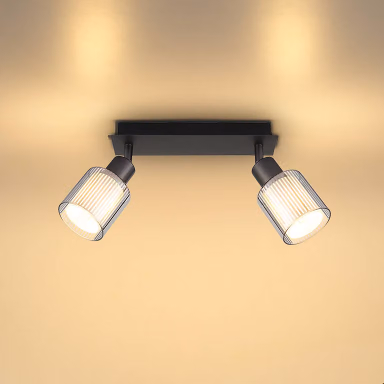 Globo Faretto da soffitto Villegas, nero/grigio, vetro, lunghezza 28 cm, E14 dimmerabile, Nero, Soggiorno / Sala da pranzo, Vetro, Downlight