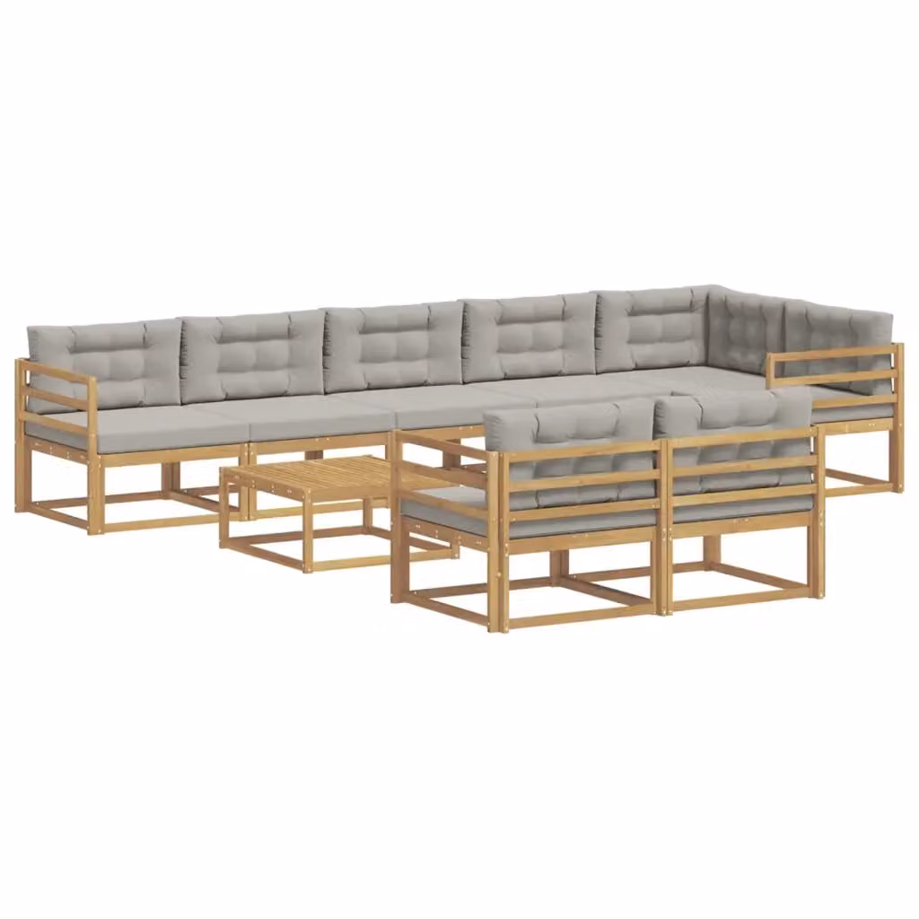 Set di divani da esterno 9 pezzi vidaXL in legno di acacia con tavolo da caffè, colore bianco e grigio – 2