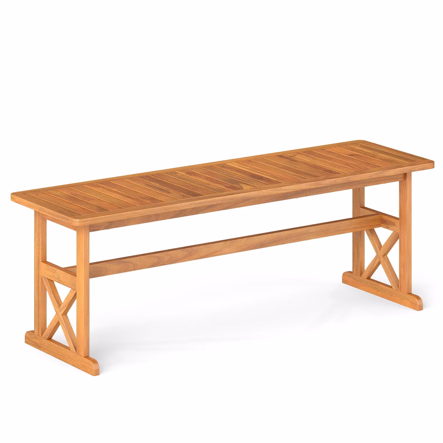 Panchina da giardino COSTWAY resistente alle intemperie, panchina a 3 posti senza schienale, panchina in legno con portata fino a 360 kg, panchina da balcone in legno di acacia, panchina 130x35x45 cm