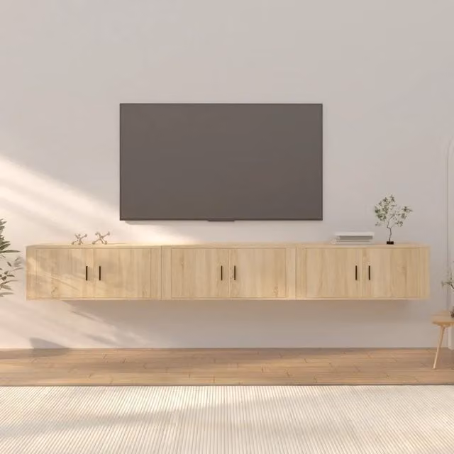 Set di 3 mobili porta TV da parete vidaXL in legno color beige, L 100 cm x P 40 cm x H 34,5 cm