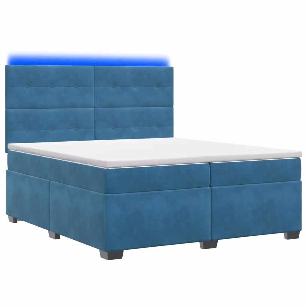 Letto box spring ibrido vidaXL in velluto blu con materasso a molle pocket e base contenitore, dotato di illuminazione sottostante e porta USB, L/P: 200 x 200 cm – 2