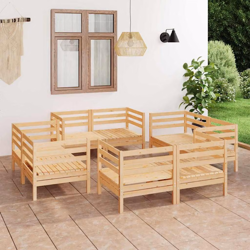 Set di divani da giardino vidaXL a forma di L in legno di pino marrone 8 pezzi