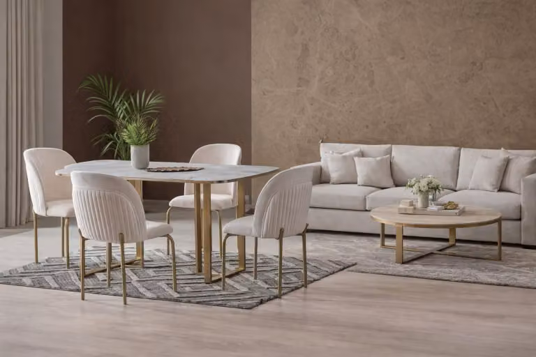 Set elegante per sala da pranzo, composto da 5 elementi: tavolo e 4 moderne sedie