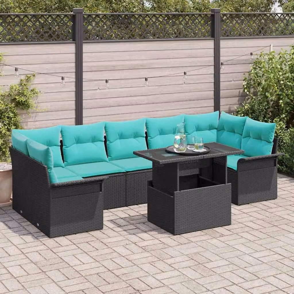 Maison Exclusive - Set da giardino composto da 8 pezzi. Colore: nero. Materiale: rattan sintetico