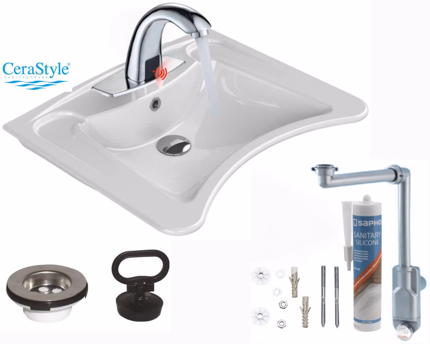 Domotechnika | Lavabo per persone con disabilità - 60x50 cm - Rubinetto senza contatto - Sifone incluso