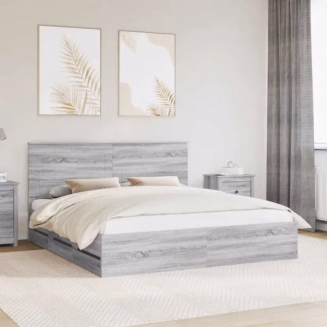 Letto moderno con cassetto vidaXL in legno ingegnerizzato Grigio, L/P/H: 200 x 200 x 210 cm