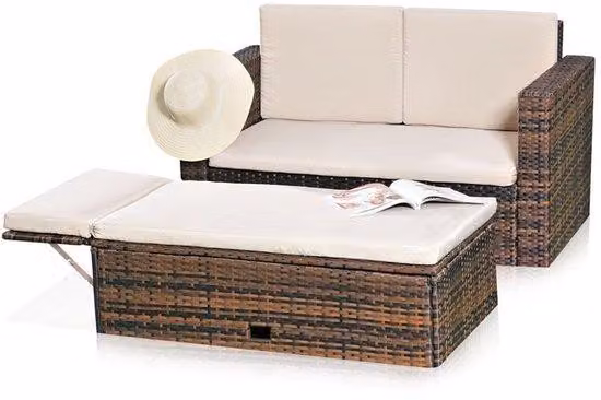 Set da giardino in polyrattan resistente alle intemperie, con cuscini e contenitori