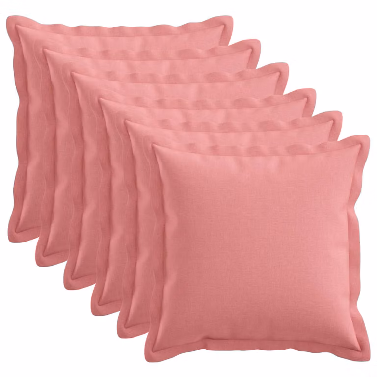 Set di 6 cuscini vidaXL HOUTEN rosa in lino con fodera rimovibile e lavabile, 50 x 50 cm