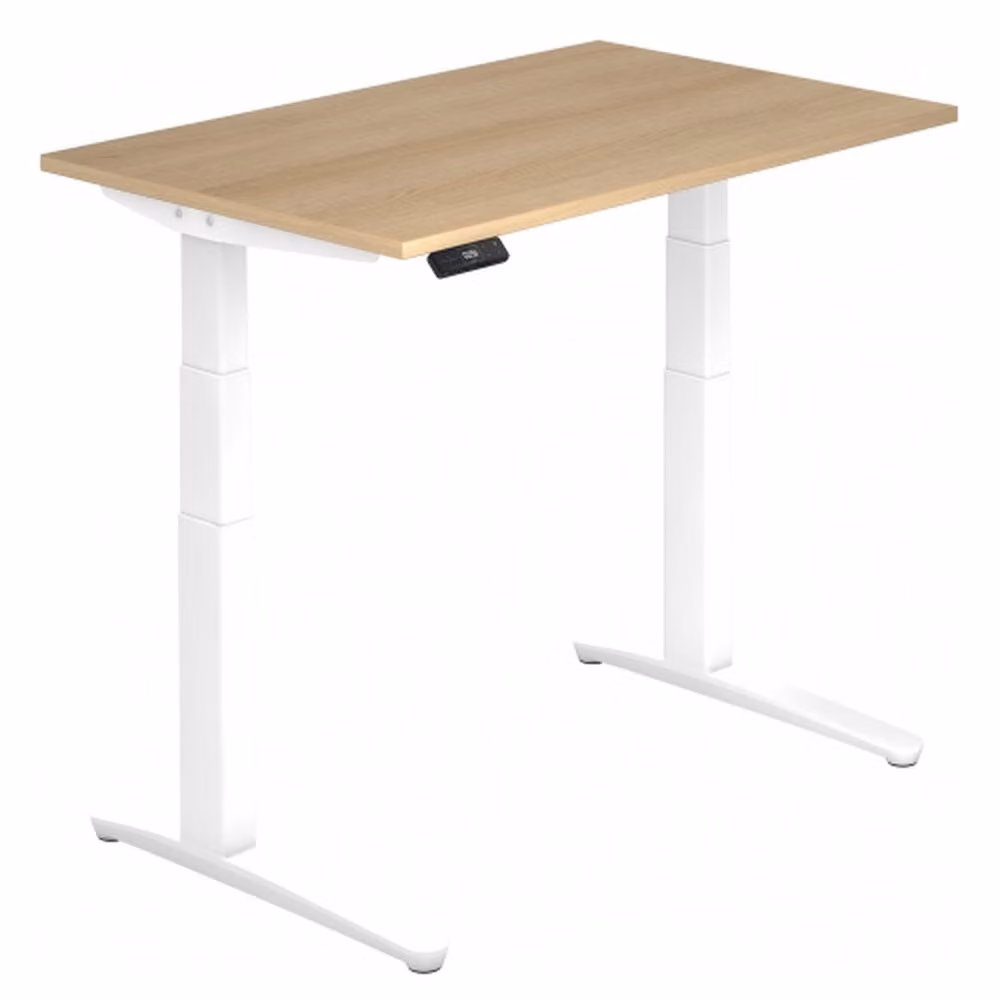 Scrivania Hammerbacher regolabile in altezza elettricamente, 120x80 cm, rovere/bianco