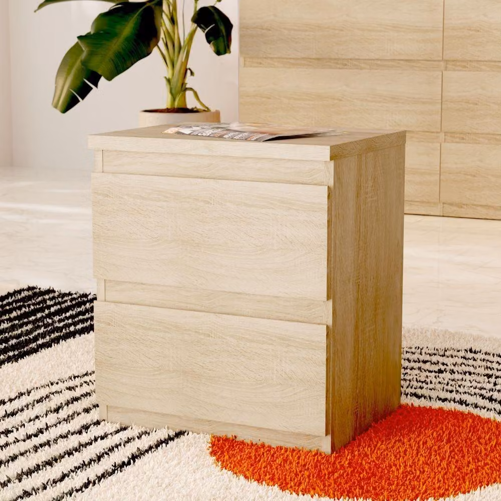 Comodino Forte EDMORE 40 45, comodino moderno con 2 cassetti, tavolino, materiale a base di legno, finitura rovere Sonoma, larghezza 41,8 cm x altezza 49,3 cm x profondità 32,2 cm