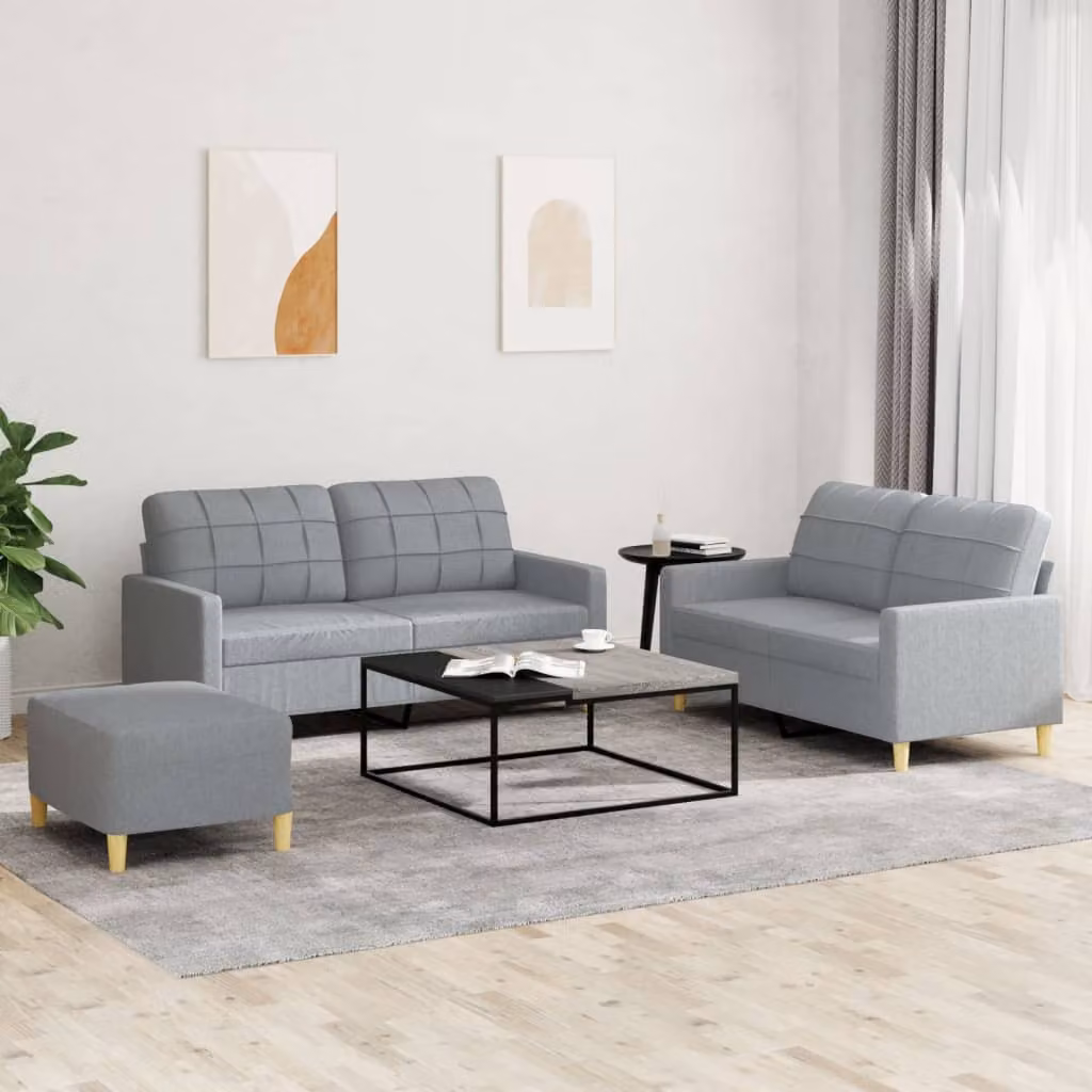 vidaXL Set di Divani 3 pz Moderno in Tessuto Grigio con Cuscini – 1