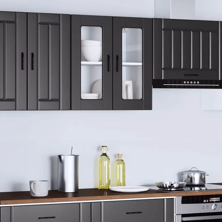 Pensile da cucina moderno vidaXL in legno e vetro nero opaco L: 60 cm, H: 60 cm, P: 31 cm